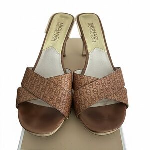 Michael Kors Amelie Mule Luggage Embossed Leather Heels